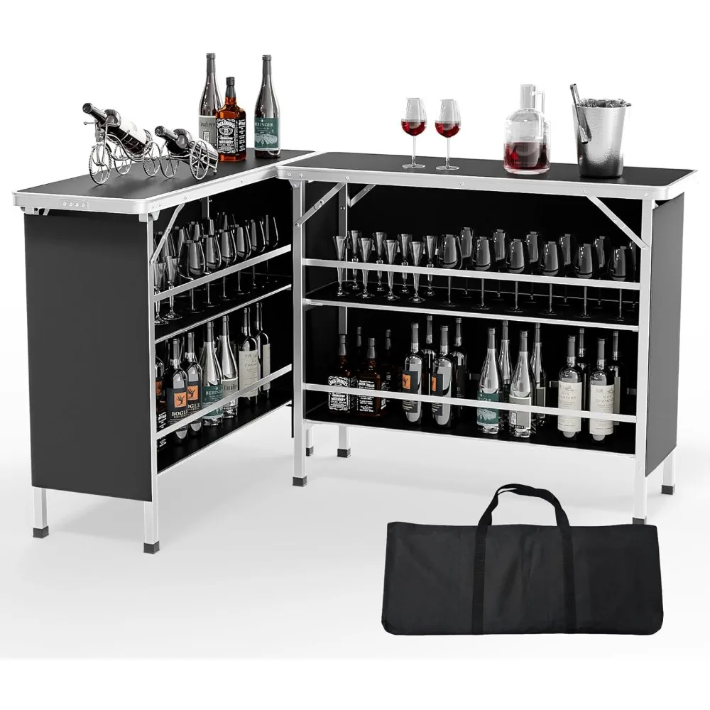 

Portable Bar Table, 3-Tier Shelves, Carry Bag，Mobile Bar Table for Events, Party, Camping, Picnic, Tradeshow, Outdoor & Indoor