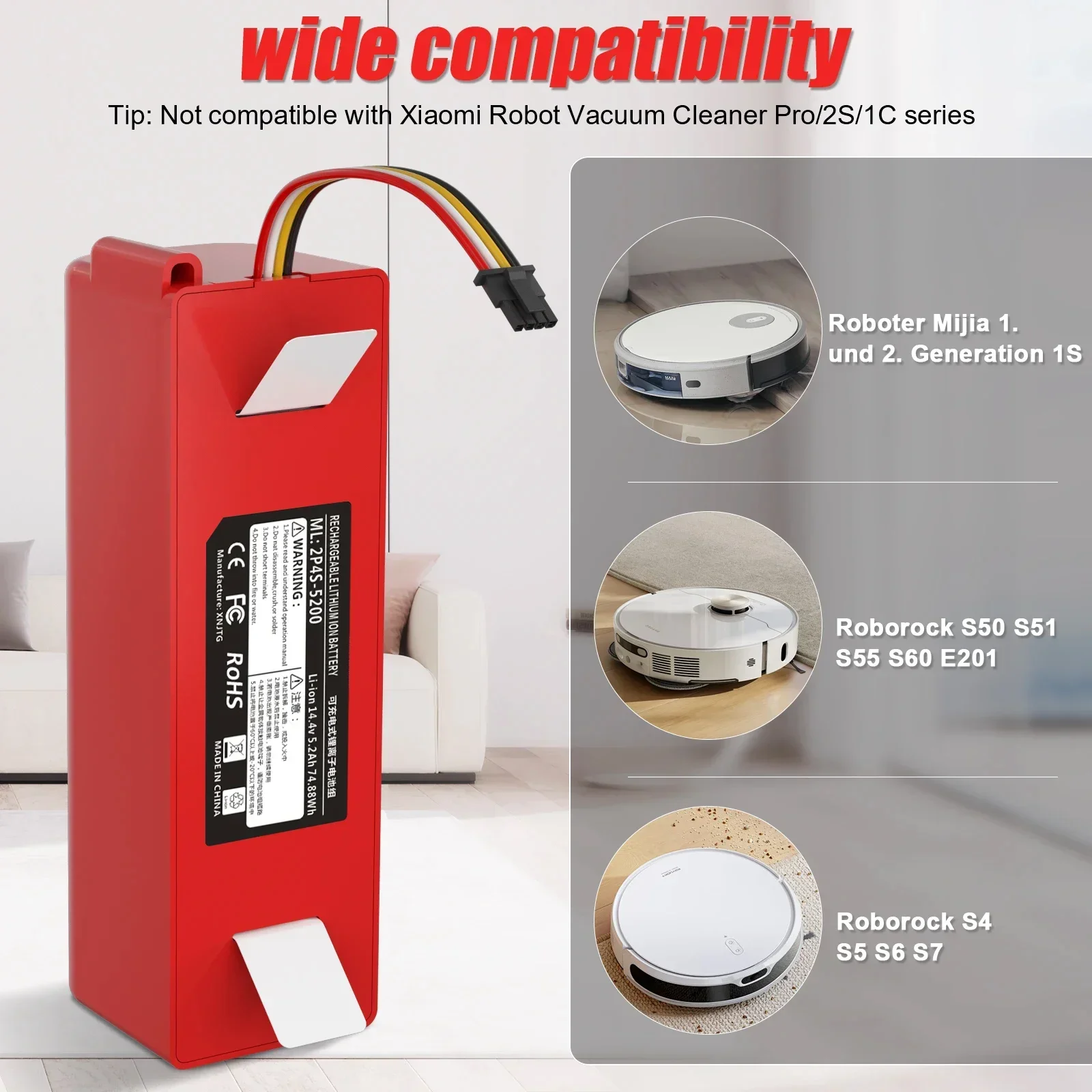 For Xiaomi Roborock S50 Replacement Battery Robotic Vacuum Cleaner S51 S52 S53 S55 S60 S4 S5 S6 S7 Full Series sweeper batteries