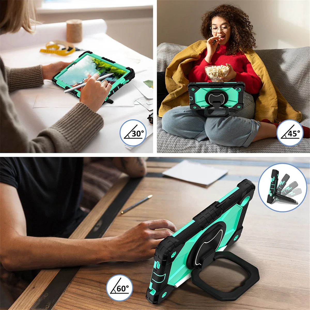 PBD-nFor IPad Air 2024 Case Kids Tablet Stand Cover Silicone + PC para IPad Air 13 polegadas com bandeja de caneta, preto e