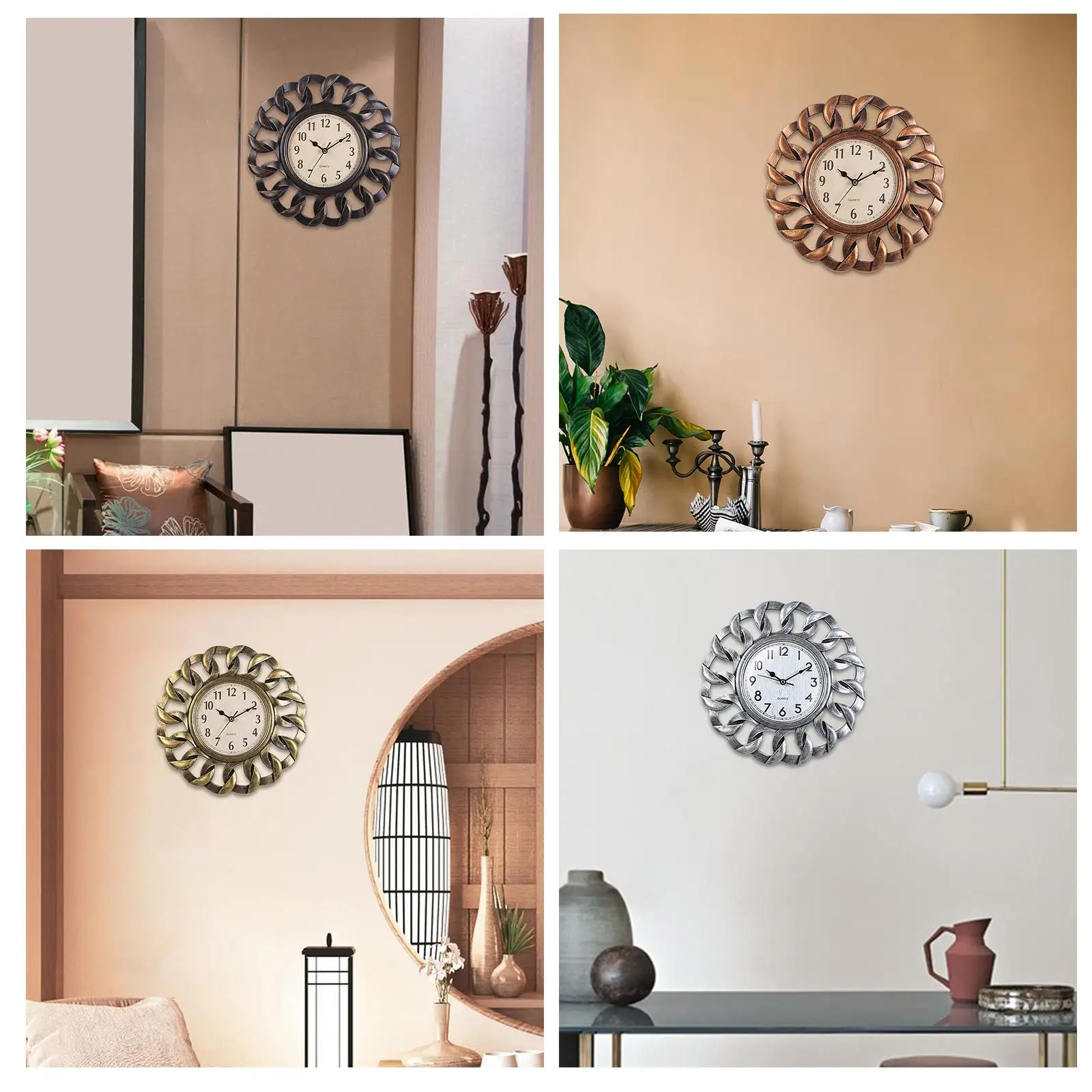 Retro Clock, Non Ticking Decorative Stylish Rustic Round Easy Read Hanging Clocks for Art Room Home Cafe Restaurant