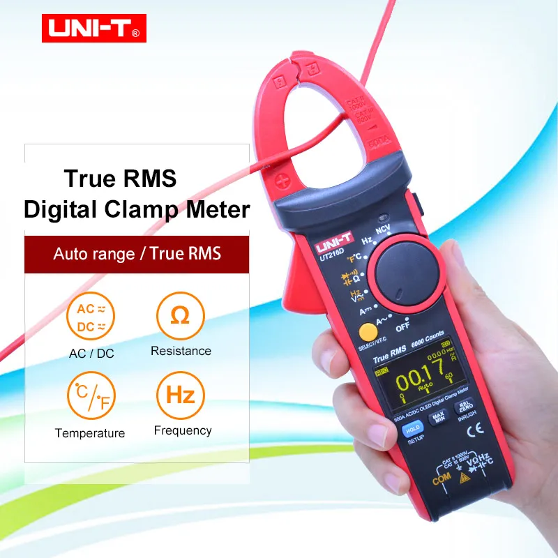 

UNI-T UT216 Series True RMS Digital Clamp Meter UT216A UT216B UT216C UT216D NCV, Non-contact AC Voltage Testing Flashlight VFC