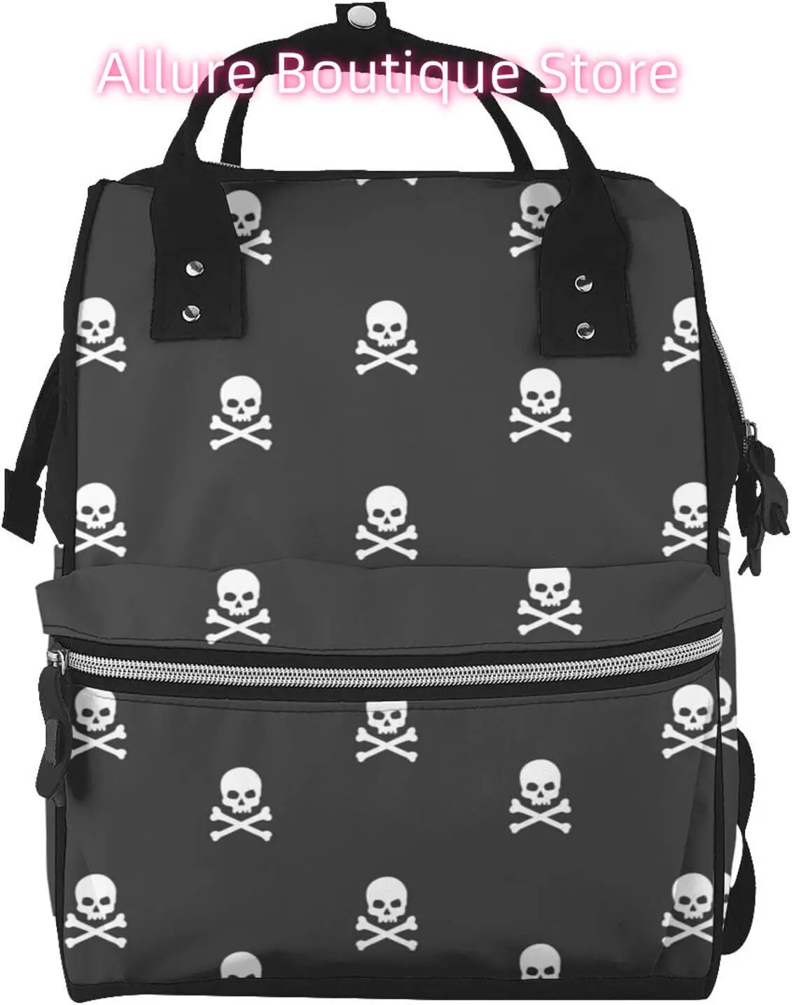 

White Black Skull Diaper Bag Backpack for Women Large Capacity Nappy Bag Multifunction Waterproof Mummy Backpacks for Mom Dad Es
