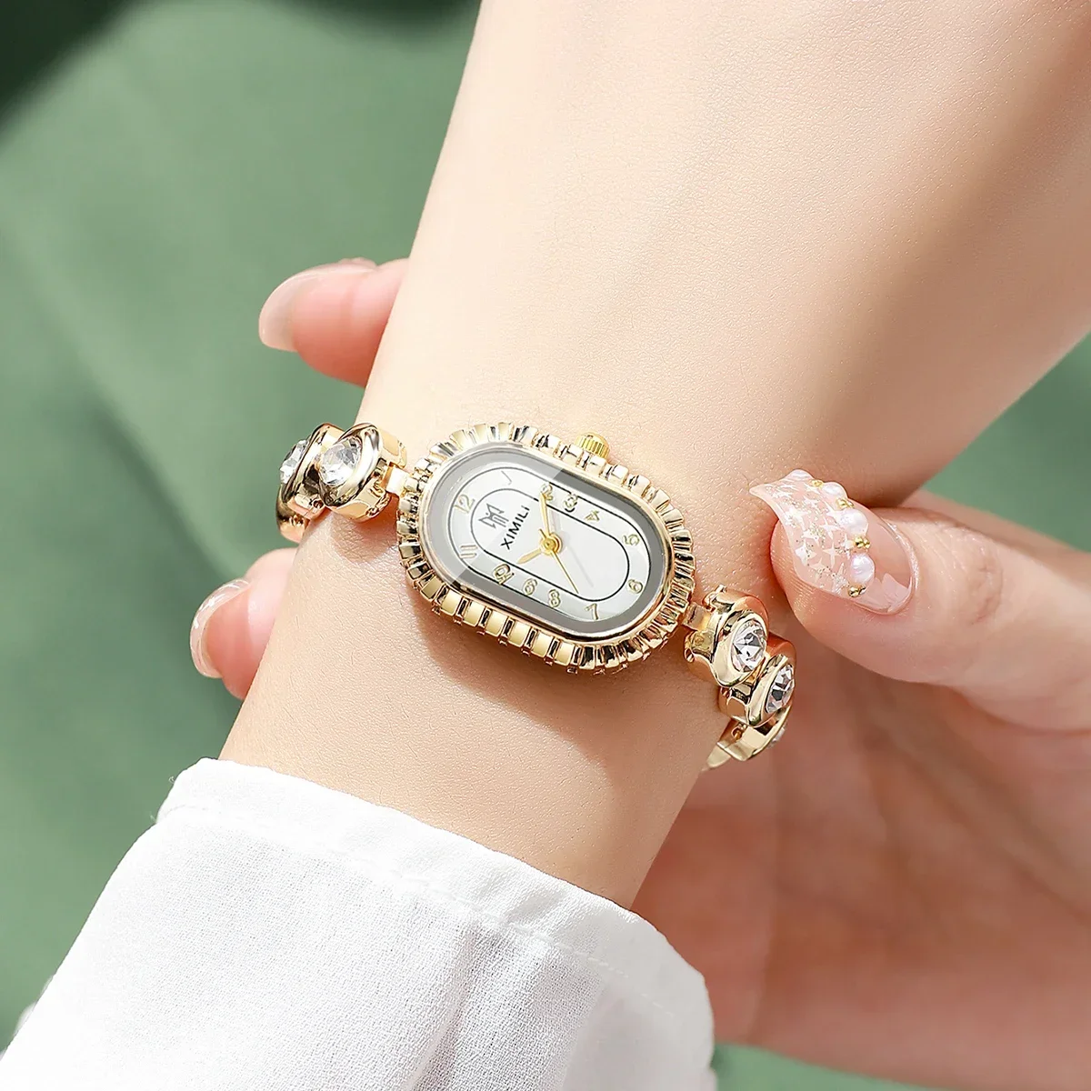 2PCS Elegant Rhinestone Bracelet Strap Women Watches Set Fashion Ladies Quartz Wristwatch Reloj Mujer Girls Clock（Without Box）