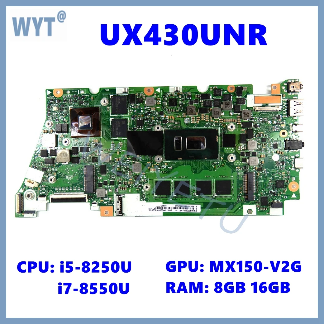 UX430UN Mainboard For Asus UX430UA UX430UAR U4100U U4100 UX430UNR UX430UQ Laptop Motherboard i5 i7-8th Gen 8GB/16GB RAM MX150