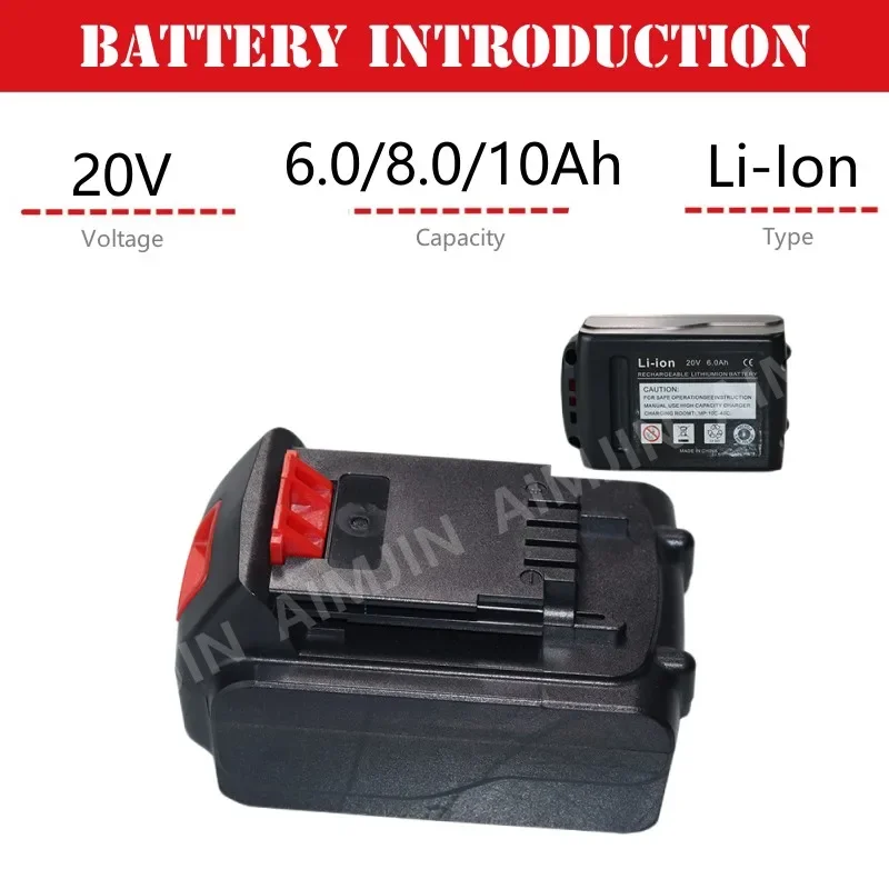 

High Quality 20V 6/8/10Ah Li-ion Rechargeable Battery for BLACK&DECKER LB20 LBX20 LBXR20 Power Tool Replacement Battery