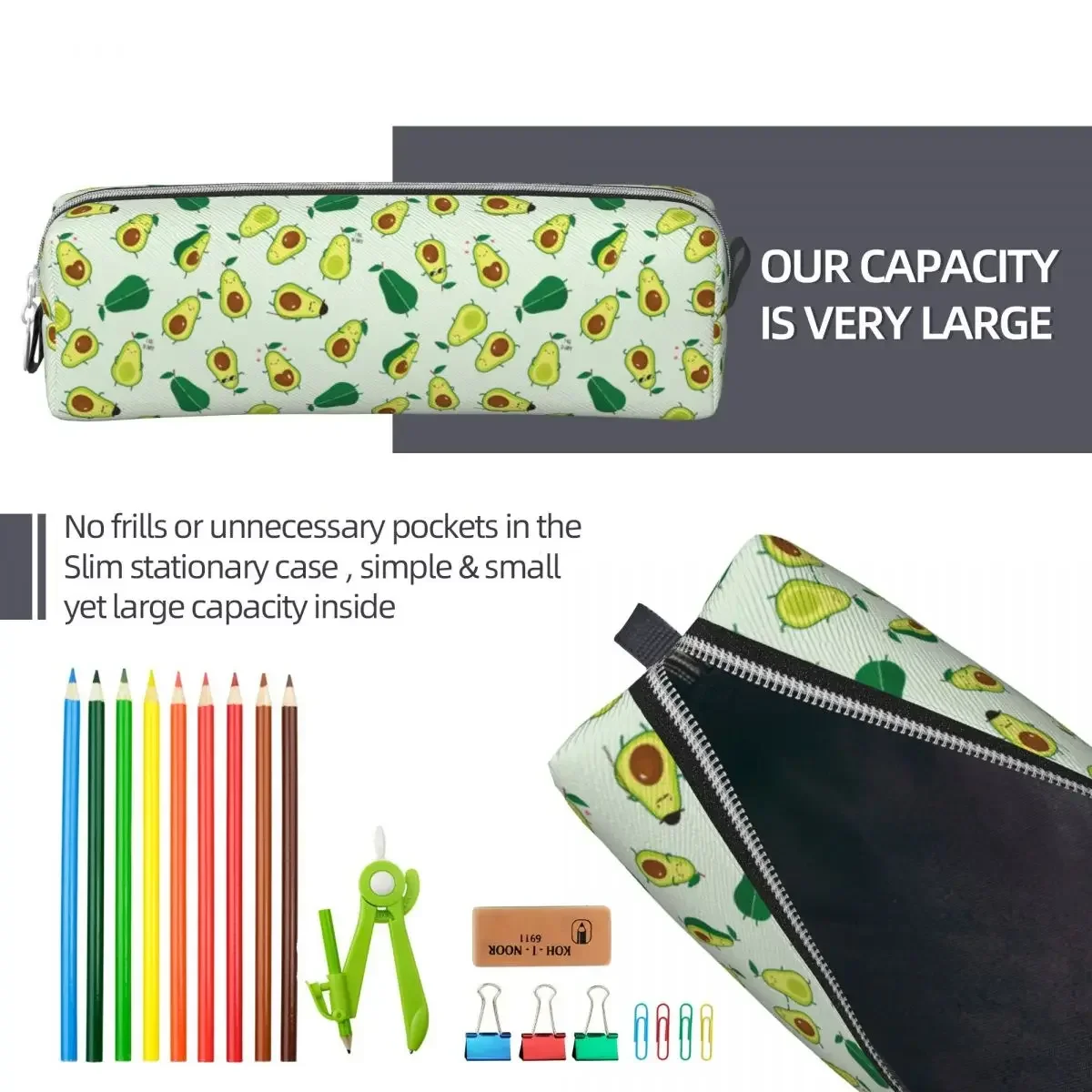 Cute  Green Avocado Pencil Cases Avocados Lover Pencilcases Pen Box Kids Big Capacity Bag Students School Zipper Stationery