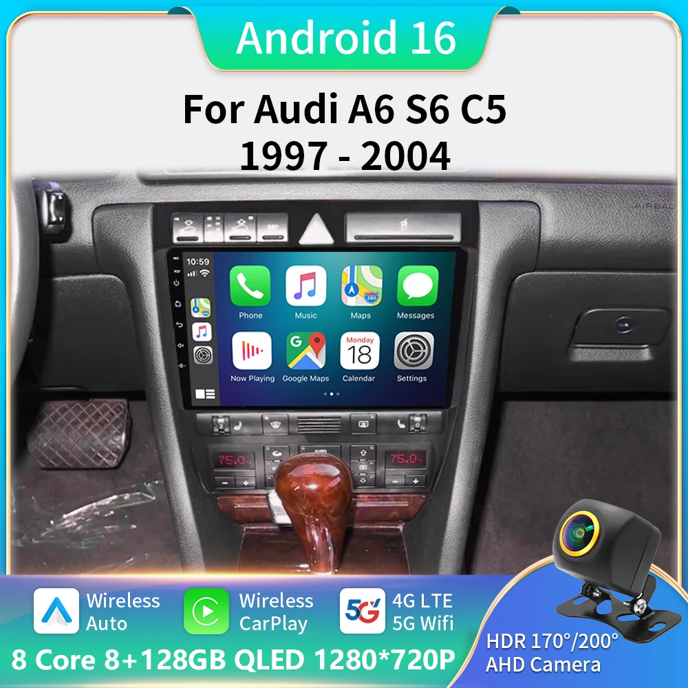 

Car Radio Android 16 for Audi A6 C5 1997-2004 S6 1999 - 2004 RS6 2002 - 2006 Multimedia Player 2Din Carplay Stereo GPS NO DVD