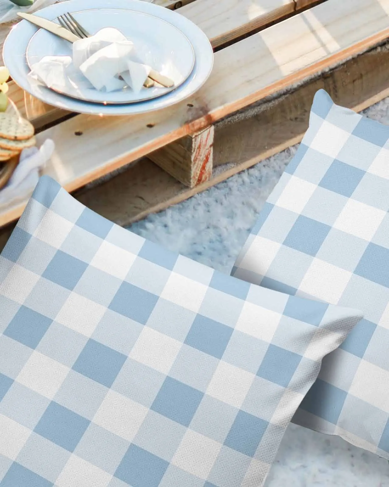 2/4PCS Blue Sky Checkered Pattern In Spring Waterproof Cushion Cover For Home Decoration 40/45/50/60/66cm Pillowcase