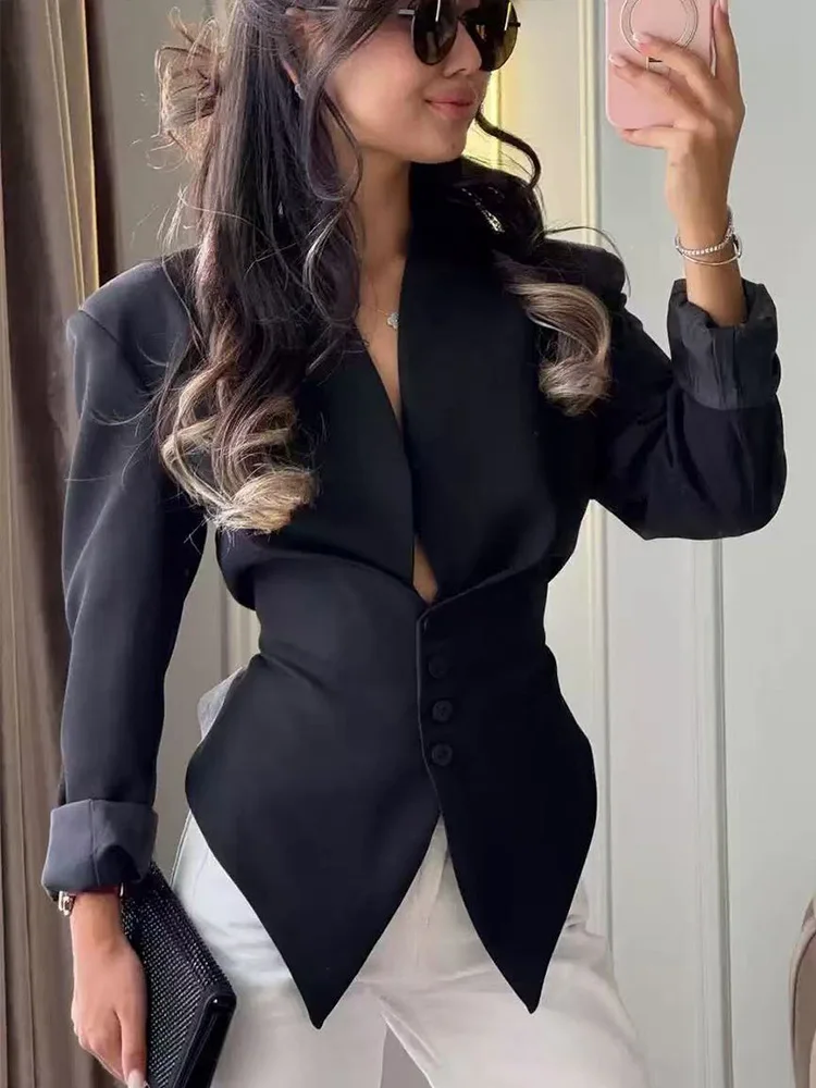 HH Spring Woman High Street Commuter Jacket Elegant Back Bow Decorative Long Sleeves Waist Coat Women Slim Button Solid Blazer