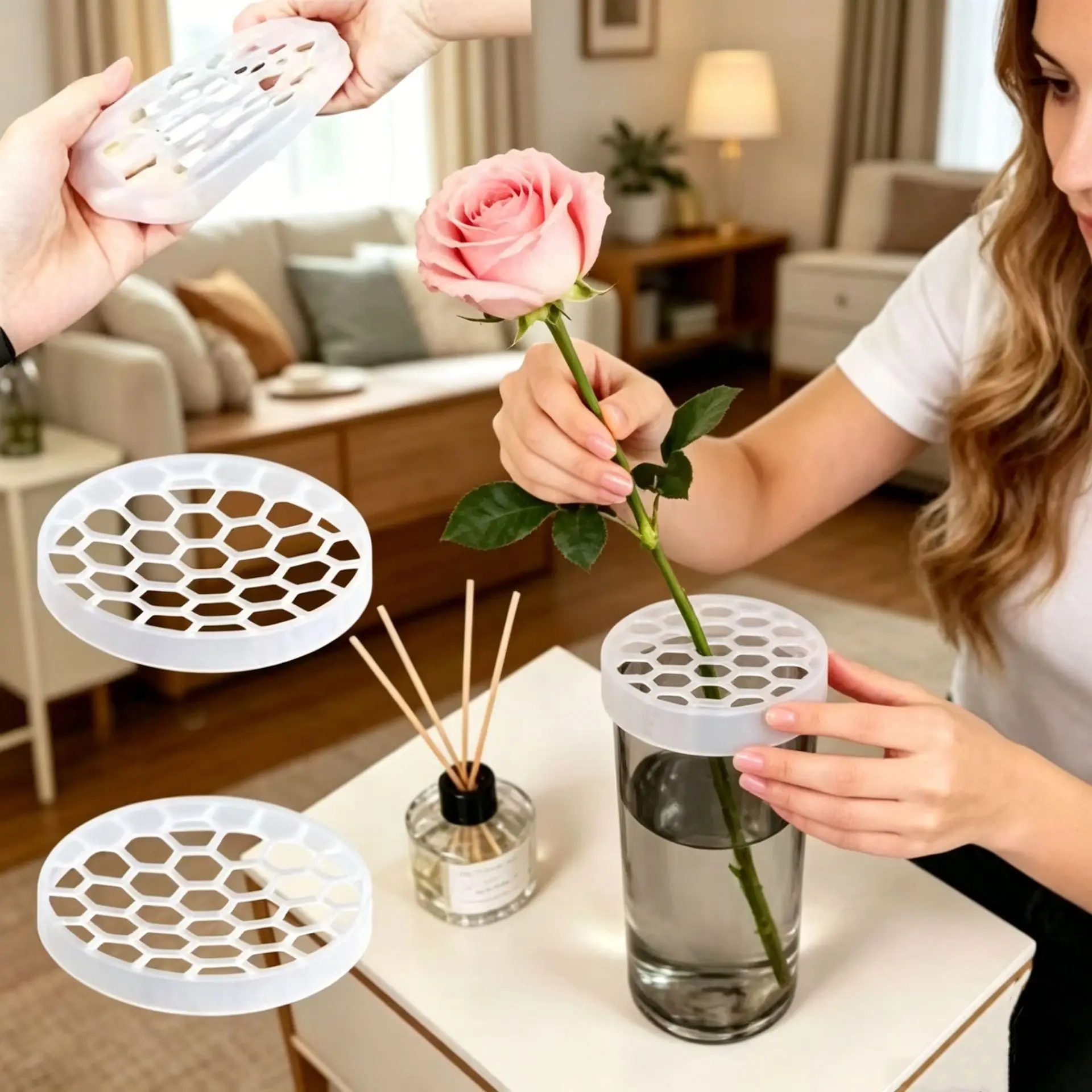 10Pcs Silicone Flower Arranging Grid Reusable Floral Fixing Holder Flexible Bouquet Stem Organizer DIY Florist Vase Insert Tool