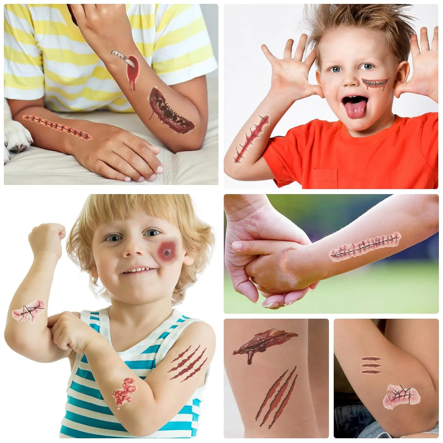 10 Sheets Halloween Fake Scars Tattoo Sticker Temporary Fake Tattoo Arm Hands Body Waterdichte Tatouages Pour Gift Kids Toys ﻿