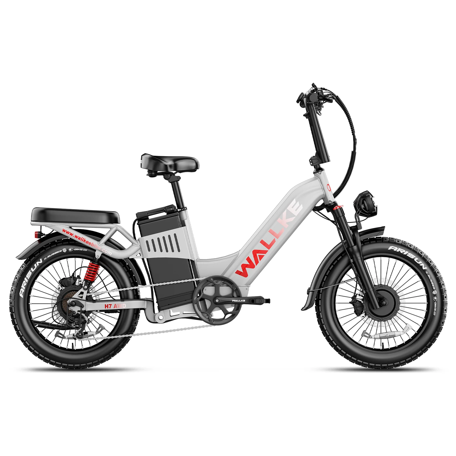 W Wallke H7 AWD Dual Motor Electric Bike for Adults, 48V 40Ah Long Range Ebike, Fast E-Bike, 20''x4'' Fat Tire Electric Bicycle, UL2849