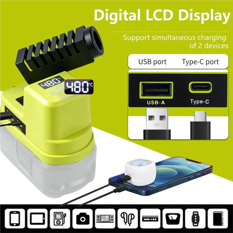 AC88 60W Cordless Soldering Station Compatible for RYOBI 18V Battery, Portable with USB & Type-C, Digital Temperature Control