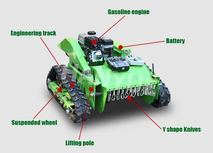 Strong Crawler RC Flail Mower with 12 Sets Blades for Slopes Bushes 500 800mm Remote Flail Mower