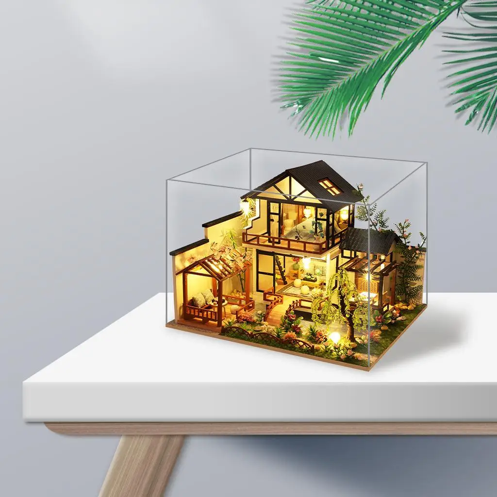 Casa de bonecas artesanal criativa com móveis decoração de boneca com luz LED