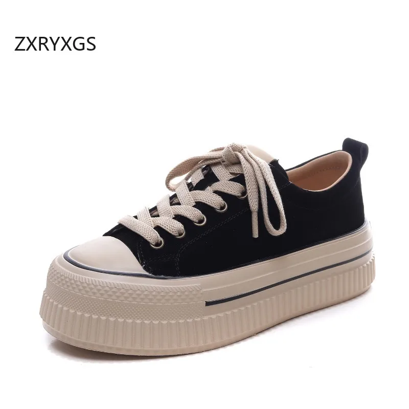

ZXRYXGS женские кроссовки из матовой воловьей кожи с верхним слоем, обувь на платформе, увеличивающая рост, повседневные кроссовки, 2025 г., модная обувь из натуральной кожи