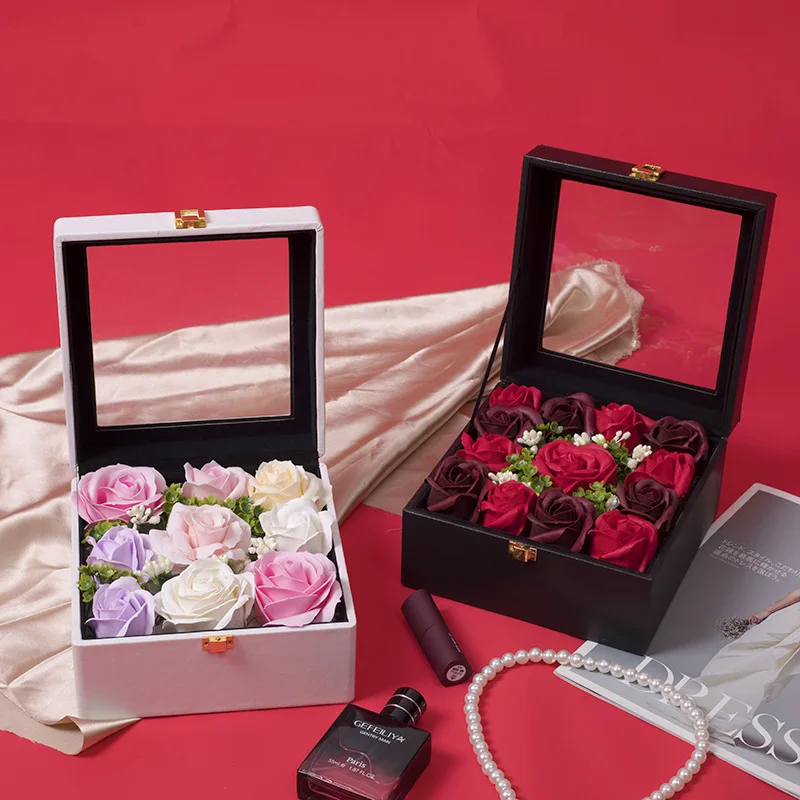 Creative Transparent Window Flip Rose Gift Box DIY Handmade Present Boxes Thick Exquisite Festival Flower Packaging Materials