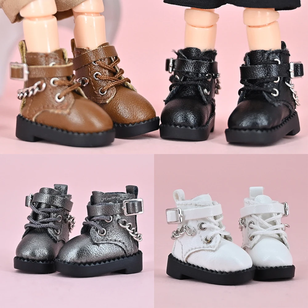 Black Leather Obitsu 11 Doll Shoes Ob11 Doll Locomotive Style Shoes With Chain Diy Toys For Ddf Body9 1/12 Bjd Gsc Bjd Doll