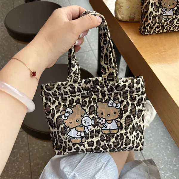 Sac à main Hello Kitty Mininstants Anime Print pour filles, sac à provisions rétro avec fermeture éclair, sac de rangement Bento portable en toile de dessin animé, cadeau Y2K, nouveau