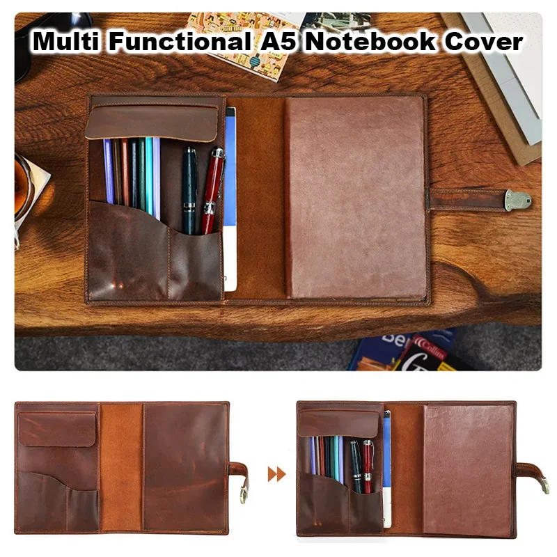 Genuine Leather A5 Notebook Cover With Locking Buckle Pen Slot Journal Notebook Pencil Cute Stationery Office School Supplies