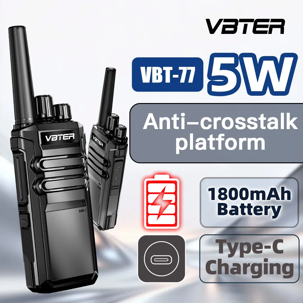 

VBTER-77 5W Мощная портативная рация с зарядкой Type-C для обеспечения безопасности на открытом воздухе, гражданской связи и радиосвязи на большие расстояния