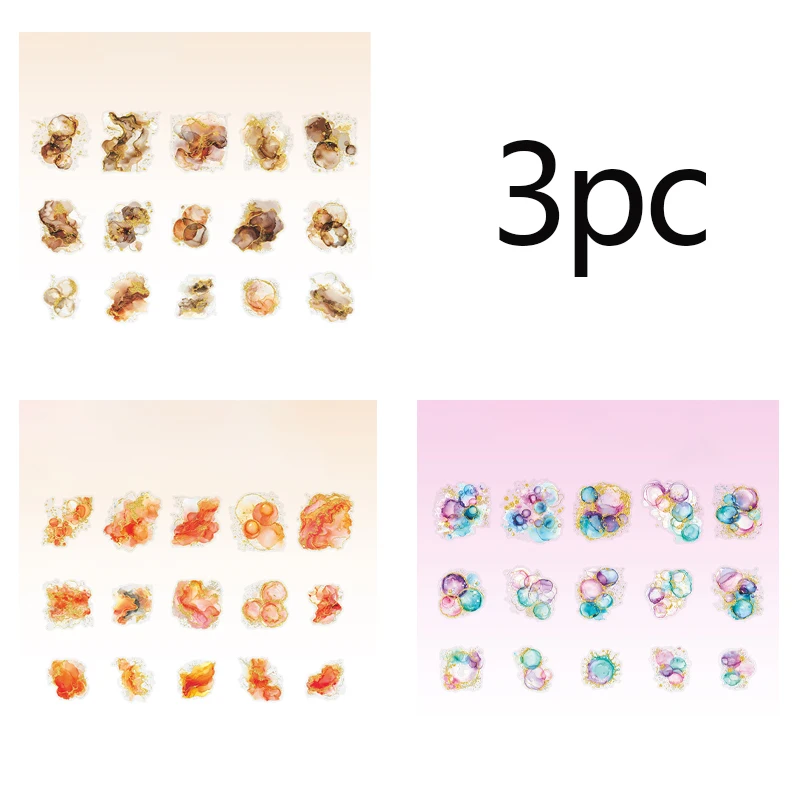 Adesivo fai-da-te con stampa a caldo fantasia da 3 pezzi, design con miscelazione ad acquerello, adatto per articoli di cancelleria, decorazioni per diari, ecc.