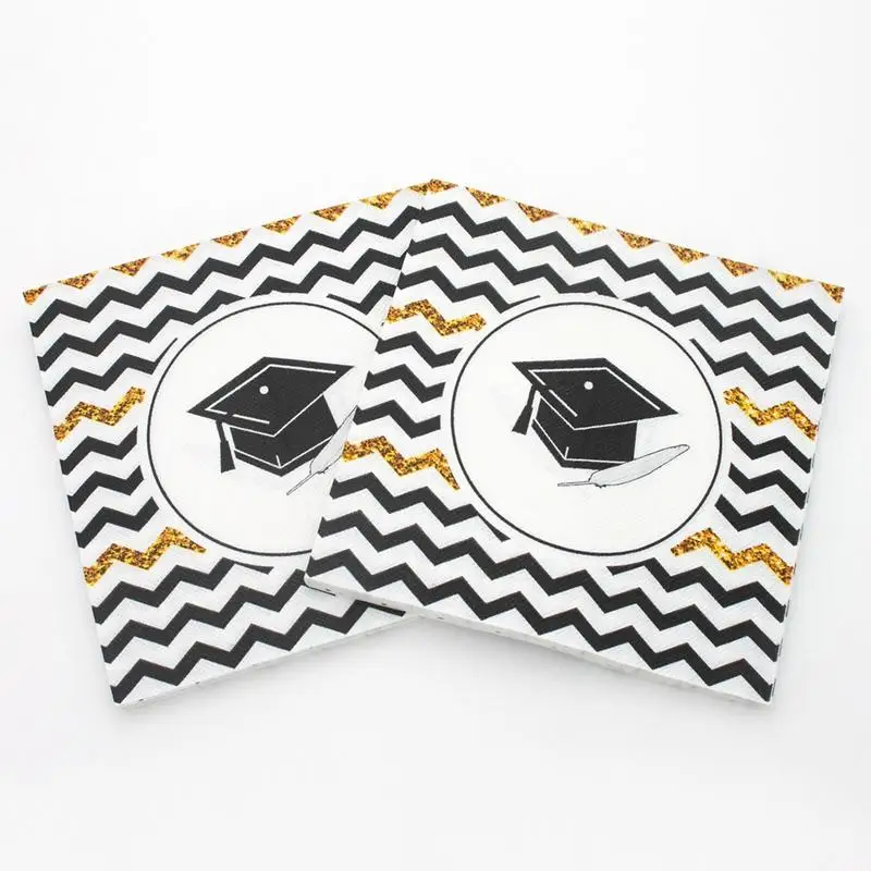 2-layer Grad Paper Napkins Color Printed Napkins With Doctor Hat High School College Graduation Party Decorations 2023