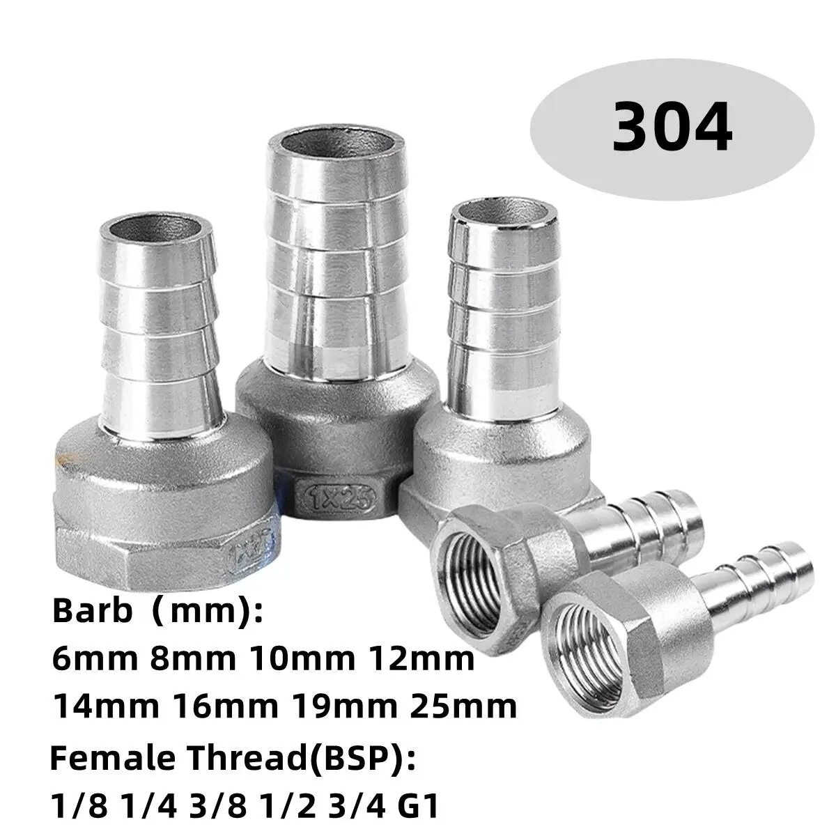 1/8 "1/4" 3/8 "1/2" 3/4 "1" BSP 304 raccord fileté femelle en acier inoxydable 6 8 10 12 14 16mm coupleur de connecteur de tuyau barbelé