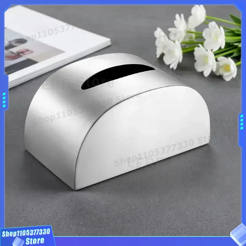 Modern Stainless Steel Tissue Box Large Capacity Semi Circular Design for Living Room Coffee Table Desktop Home Decor Storage