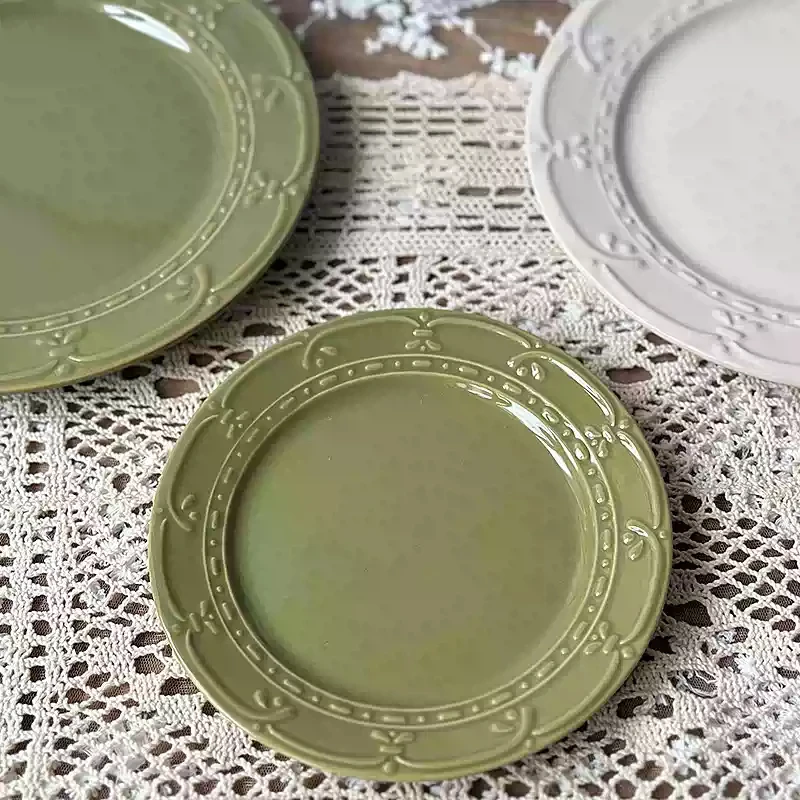 أدوات مائدة سيراميك مزخرفة بلون سادة، لوحة معكرونة مستديرة بسيطة وعالية الجودة، طبق ساندويتش للإفطار المنزلي