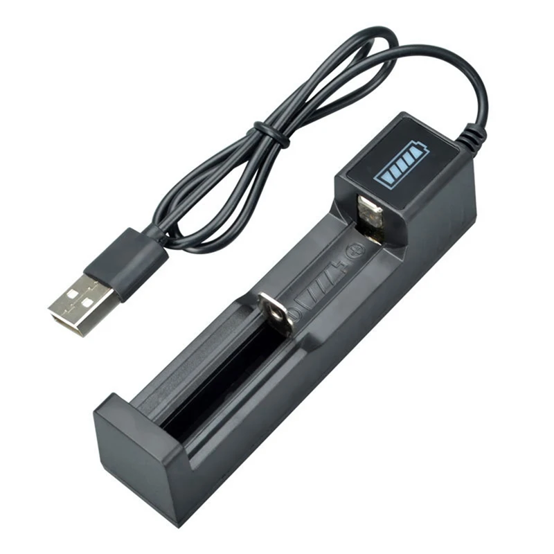 Pengisi daya baterai USB 1 Slot Universal, pengisi daya baterai Lithium isi ulang cepat untuk 18650 26650 14500 16340