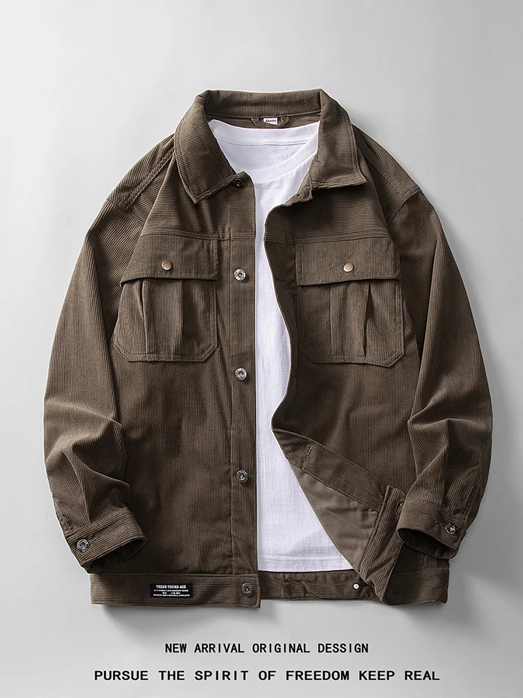 

Retro American Corduroy Jaet Men's Spring Autumn New Trend Loose Versatile Workwear Jaet Youth ular Long Sve Button...