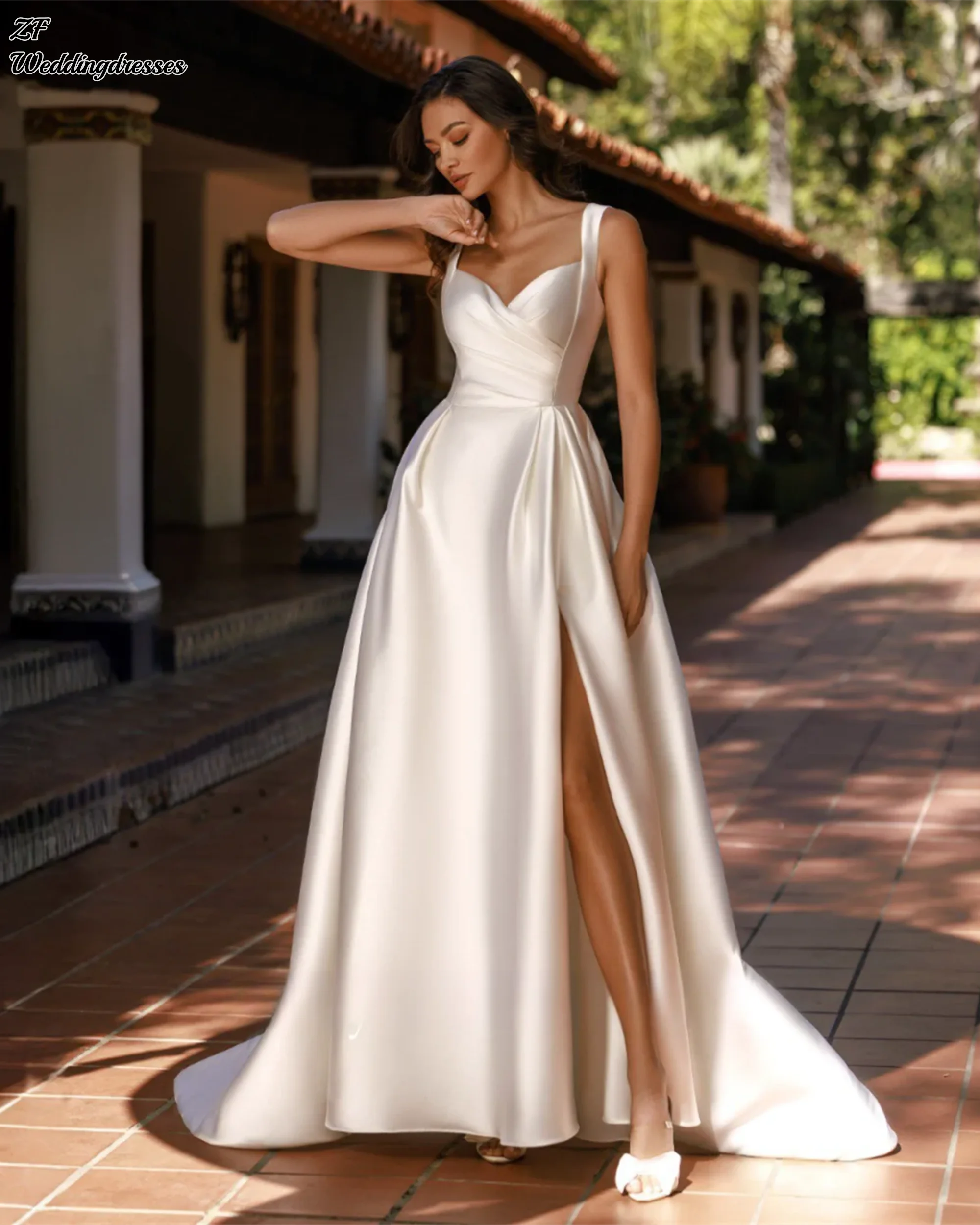 

Простые милые элегантные стильные садовые атласные свадебные платья цвета слоновой кости по индивидуальному заказу, корсет для невесты, вечерние платья de novia