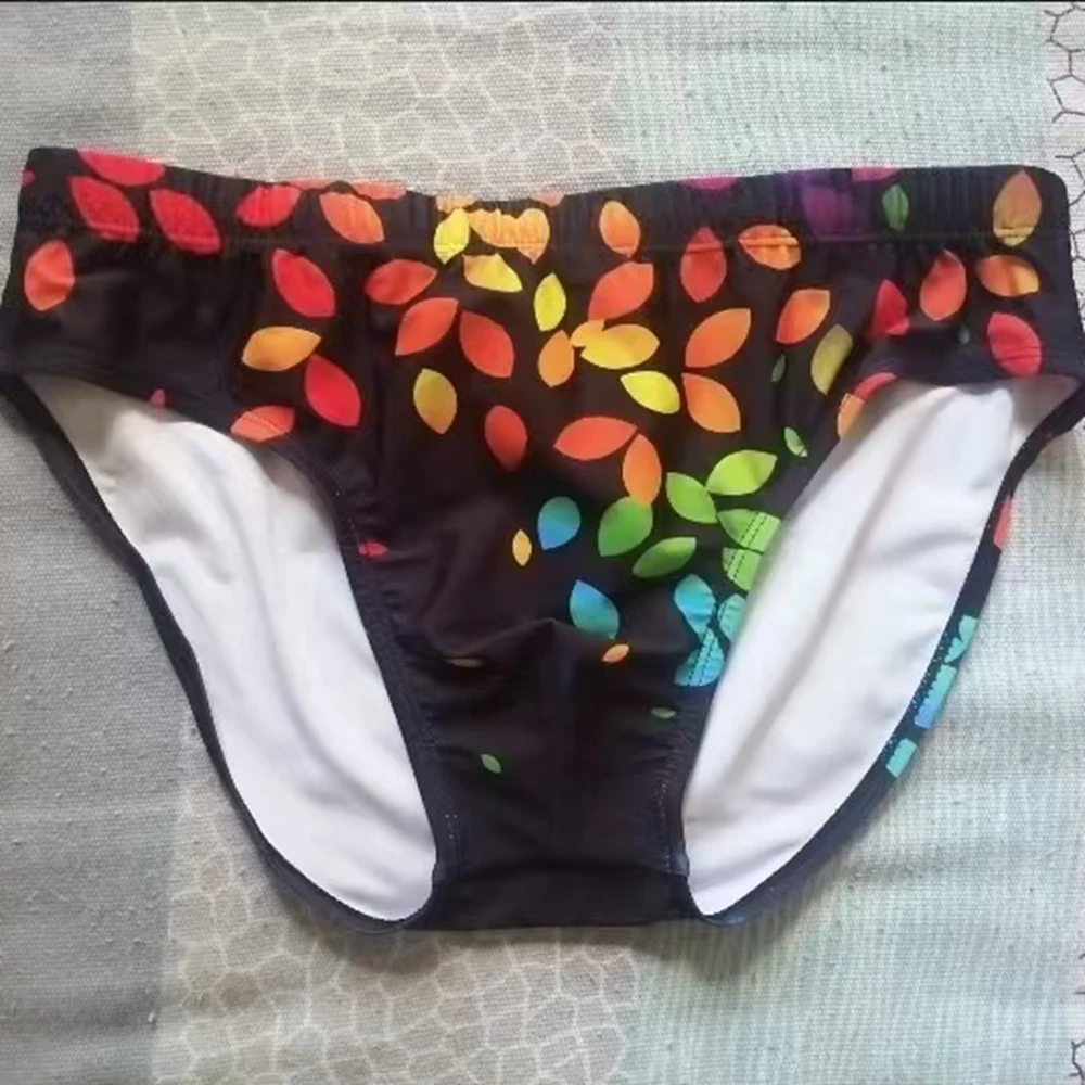2026new foreign trade colorful small leaf printing triangle swimming trunks sports low-rise beach fitness men 362