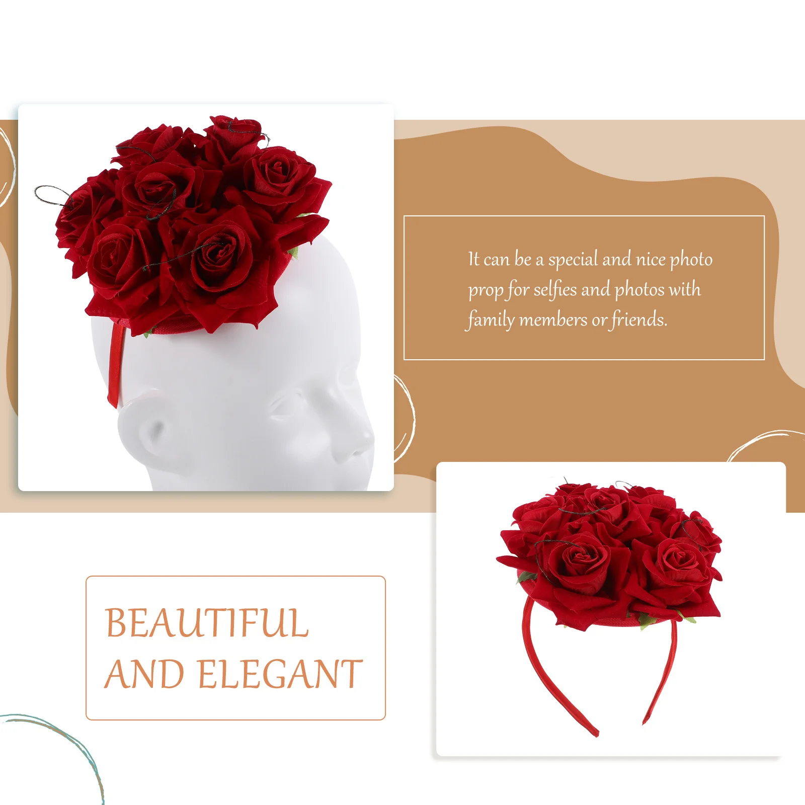 

Rose Designed Hair Hoop Fabric Party Rose Headband Hat Accessory Cosplay Costume Dress Up Party Headband Festival Headdress