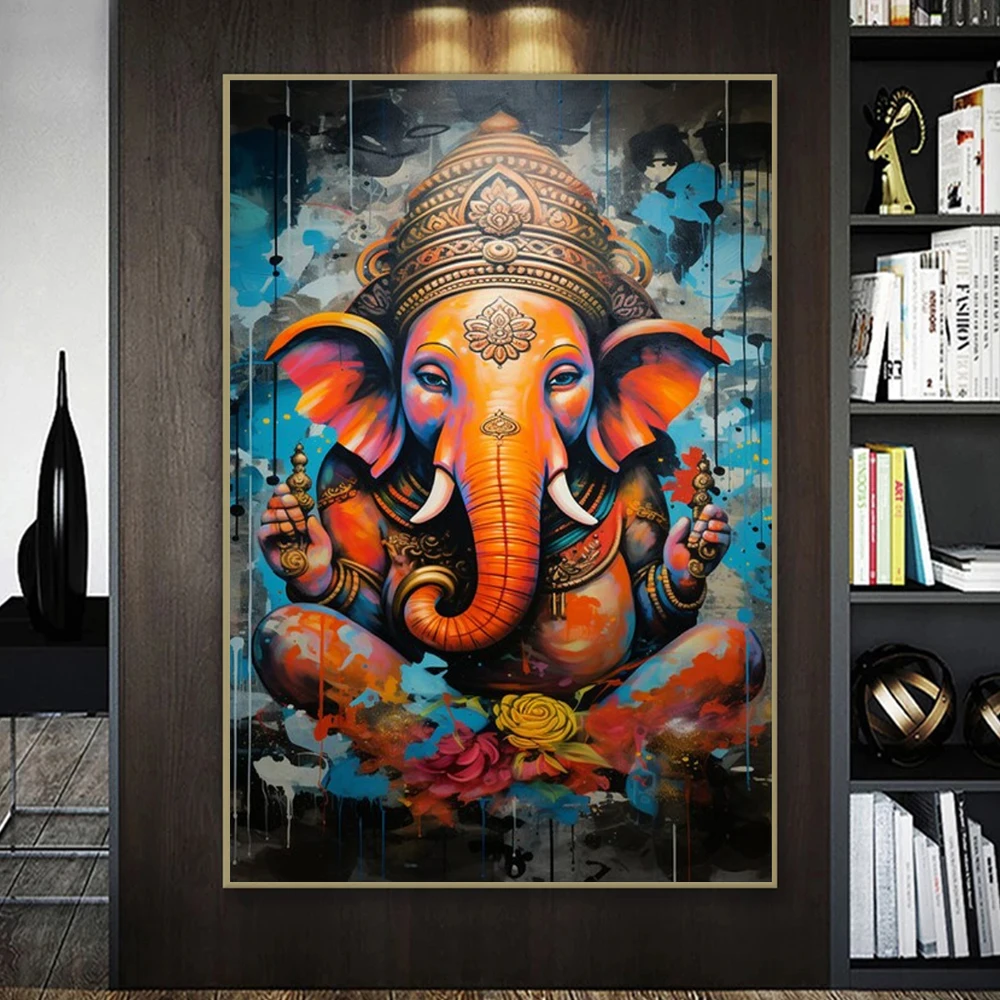 

Lord Ganesha Art Poster Prints For Livng Room Home Decor Asian Mythology Indian Hindu God Ganesha Canvas Painting Wall Art