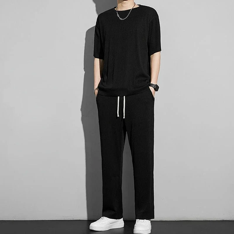 Ensemble haut et pantalon Kpop, survêtement à manches courtes, t-shirt de Style coréen pour hommes, costumes de sport d'été, esthétique Cool Xl, vêtements pour hommes