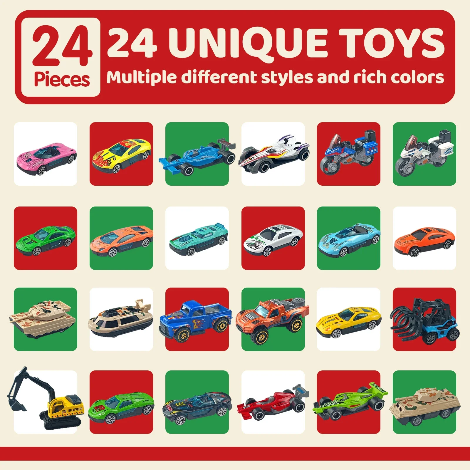 24 PC Set Legering Metaal Pull Back Auto Model Graafmachine Kerst Adventskalender 24 Dagen Kinderspeelgoed jongens Nieuwjaar Cadeau