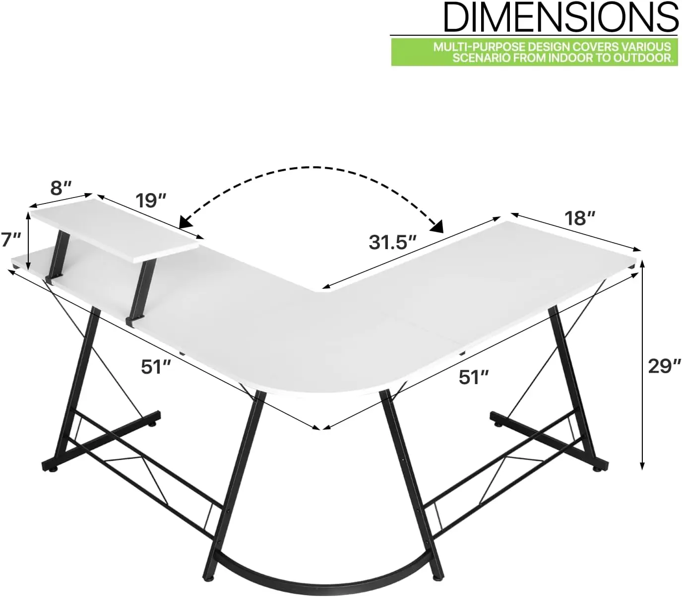 L-Shaped Gaming Desk Computer Corner Desk With Monitor Stand 51-Inch White Home Office Workstation