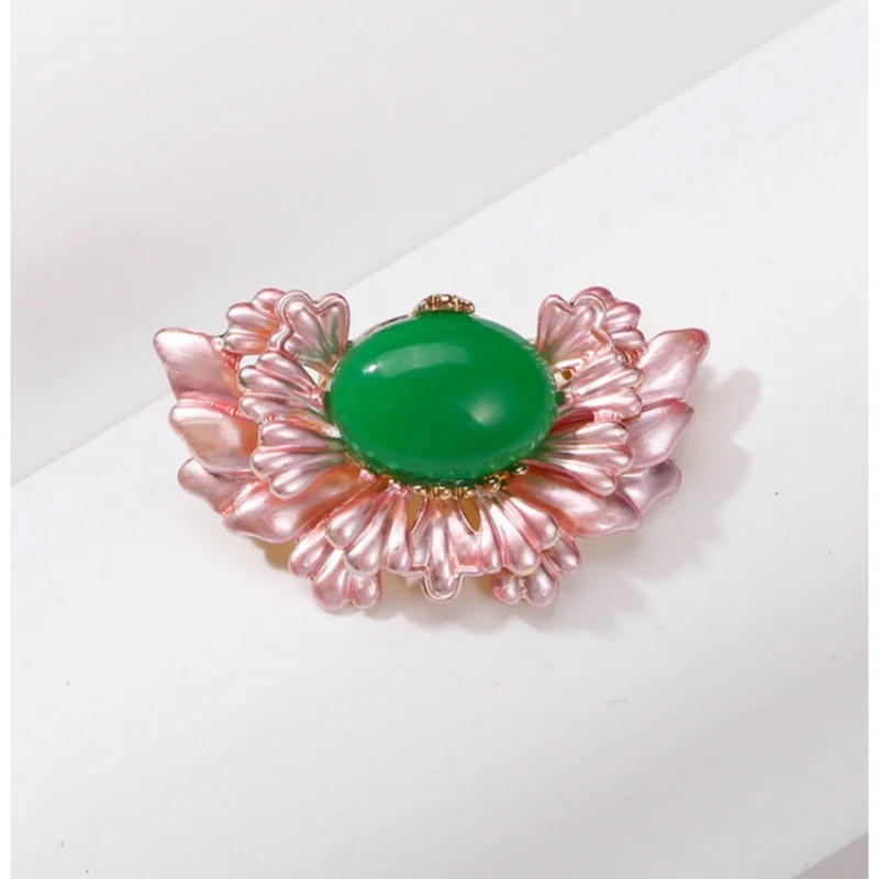 New Begonia Flower Emerald Brooch Personalized Ethnic Fashion Women's Suit Jacket Pin Decoration Festival Girls Jewelry Gift