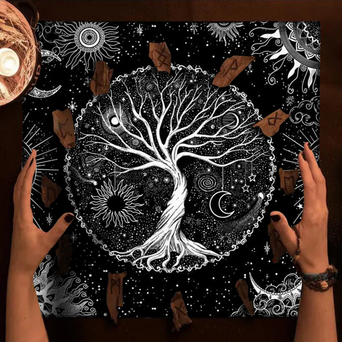 Tree Of Life Tarots Tablecloth Starry Sky Altar Decor Tarot Reading Tarot Mat Divination Tools Witch Home Decor