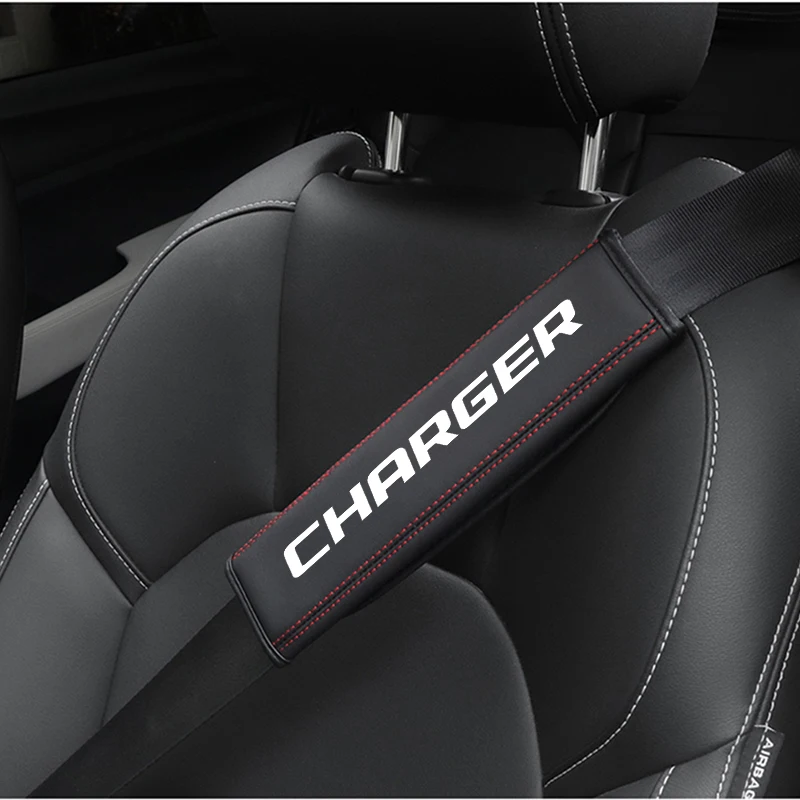 Top leather material automotive seat belt cover shoulder protector For Dodge Charger Logo Accessories