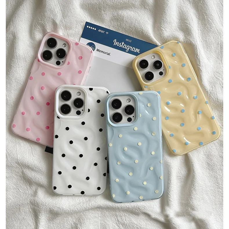 Black Polka Dots Case For IPhone 16 15 Plus 12 13 11 17 Pro Max Lovely Cover For Iphone 16 15 14 Plus Case Cover Funda Bumber