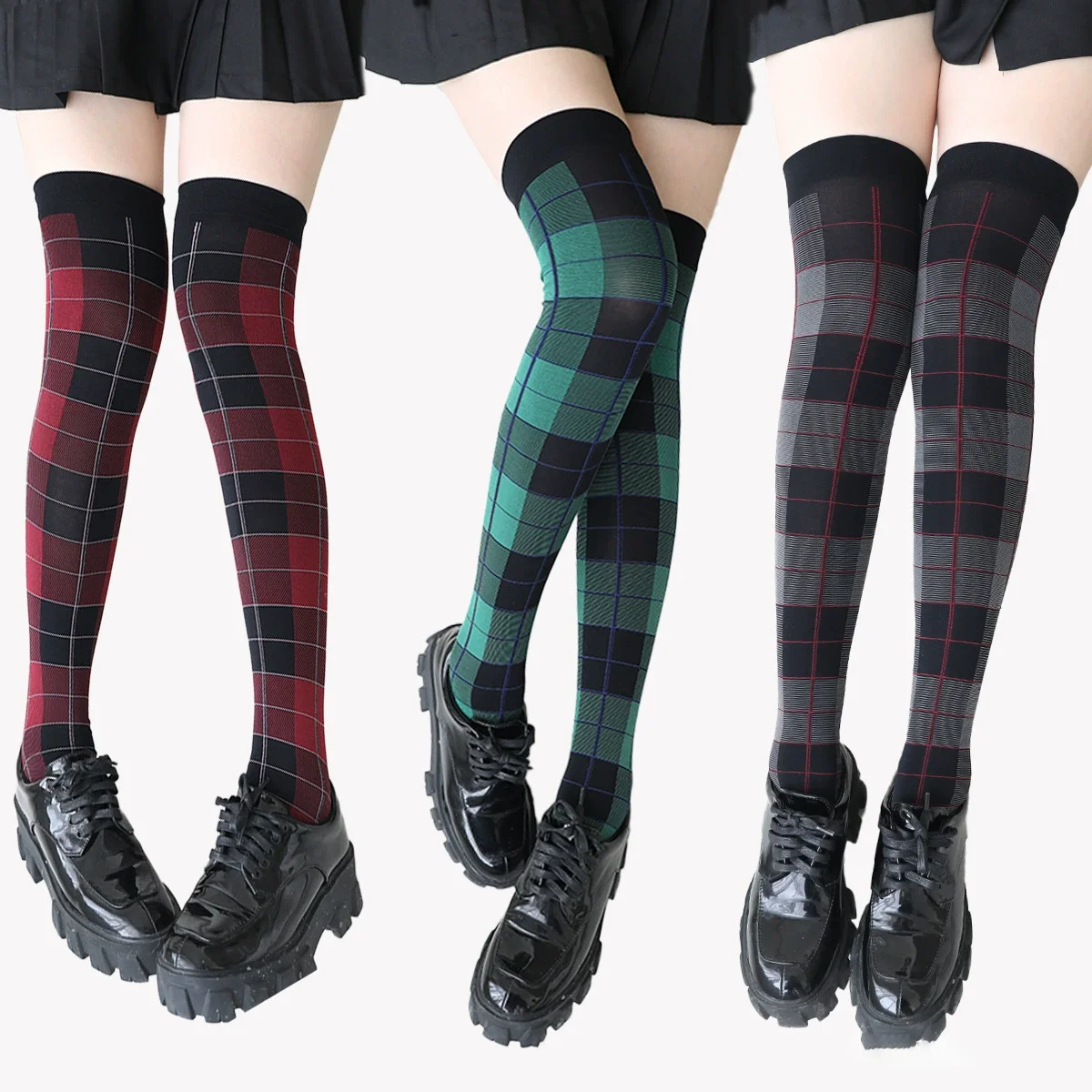 Retro Checkered College Style Girls Knee Socks Japanese Jk England Style Student Stockings Spring New Warm Women's Stockings