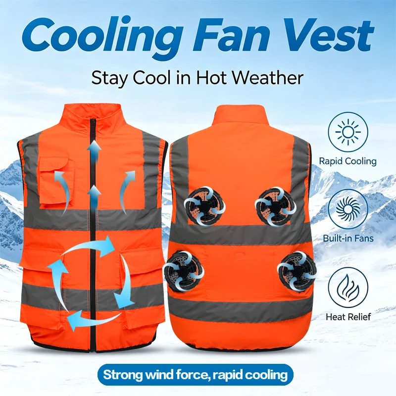 Summer Cooling Air Conditioning Suit, USB4 Fan Cooling Vest, Ultra-Lightweight, Breathable, Features Fluorescent Stripes, Suitab