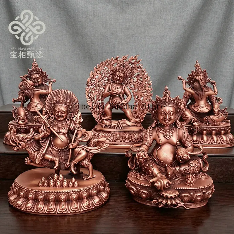 Five Gods of Wealth Pure Bronze Buddha Statue Tibetan Tantra Devotion Ornament Treasure Selection s1 Green Gods of Wealth Red Wh