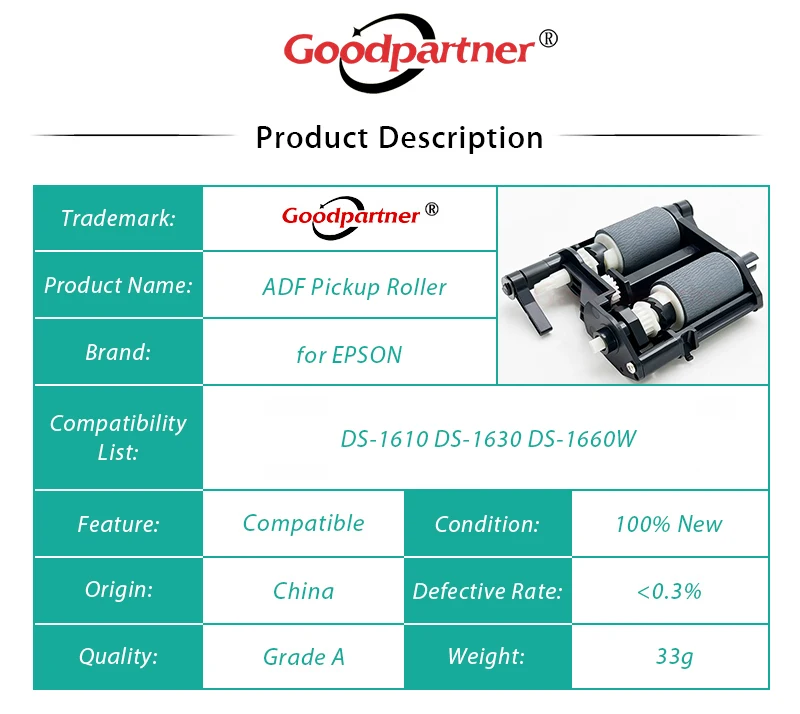 1X 1705426 1693496 ADF Feed Pickup Roller for EPSON DS-1610 DS-1630 DS-1660W / DS1610 DS1630 DS1660W