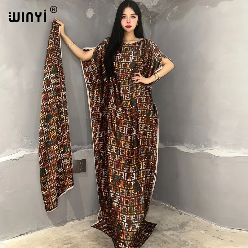 WINYI new summer boho print african dresses for woman Muslim Dashiki Caftan holiday Design With belt evening dress party abayas