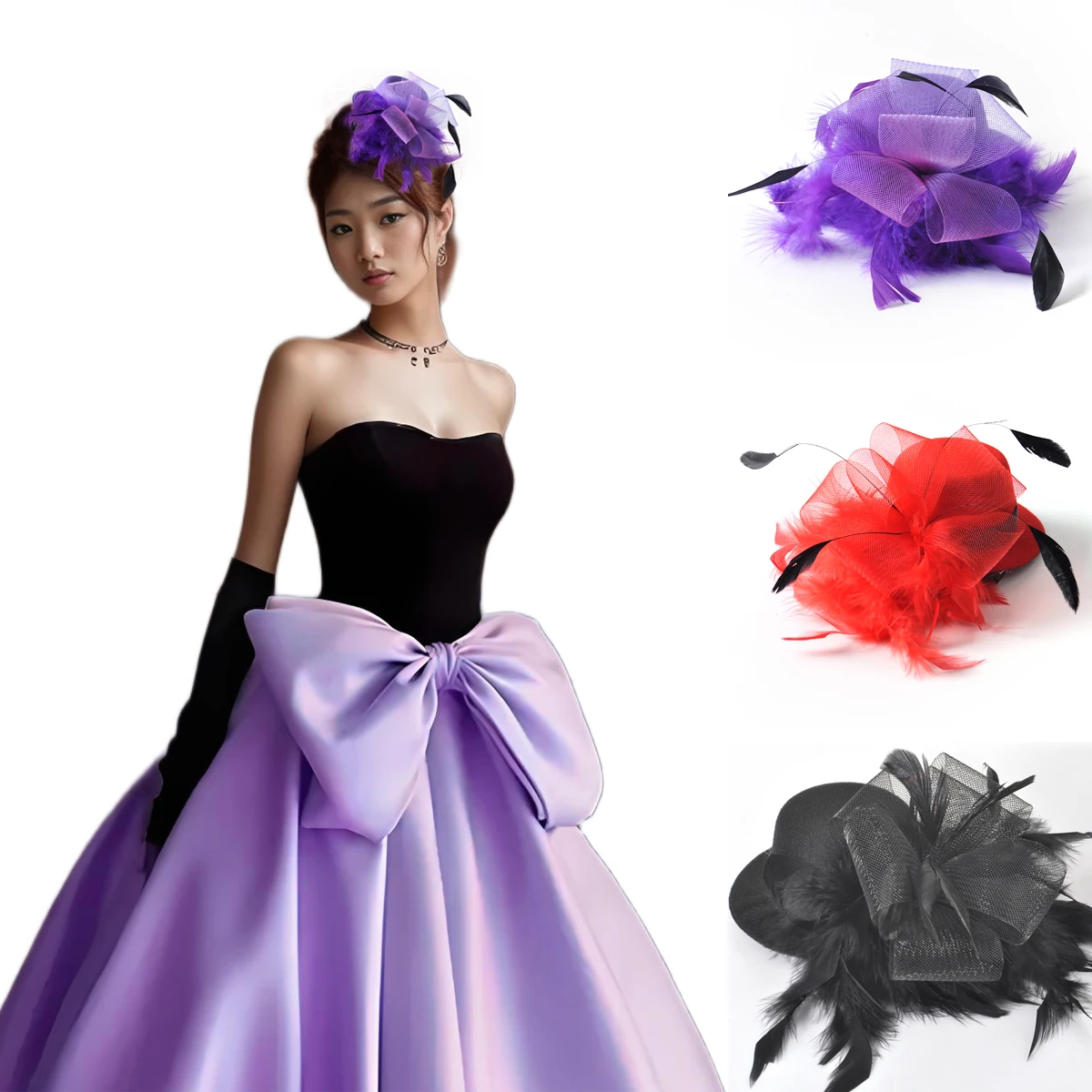 

Цилиндр с перьями, заколки для волос, аксессуары, головные уборы для женщин, женские королевские вечерние свадебные аксессуары, свадебные забеги, церковное платье