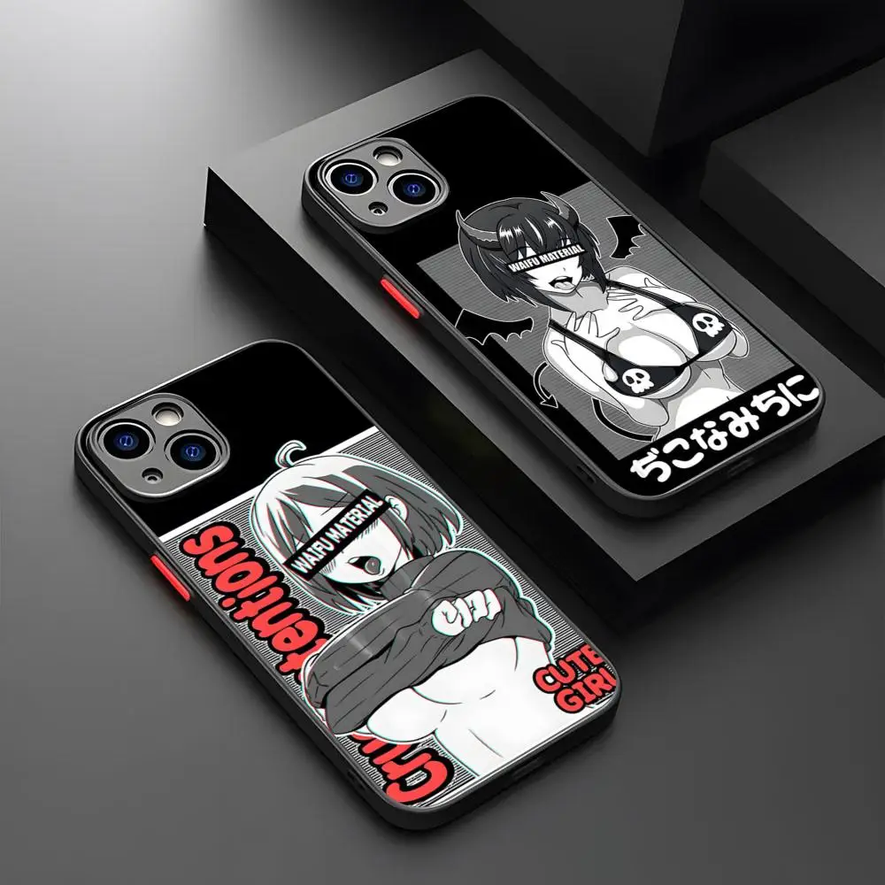 هنتاي مثير Ahegao فتاة جراب هاتف المغناطيسي ماتي شفافة آيفون 16 15 14 13 12 11 برو ماكس للشحن اللاسلكي Magsafe